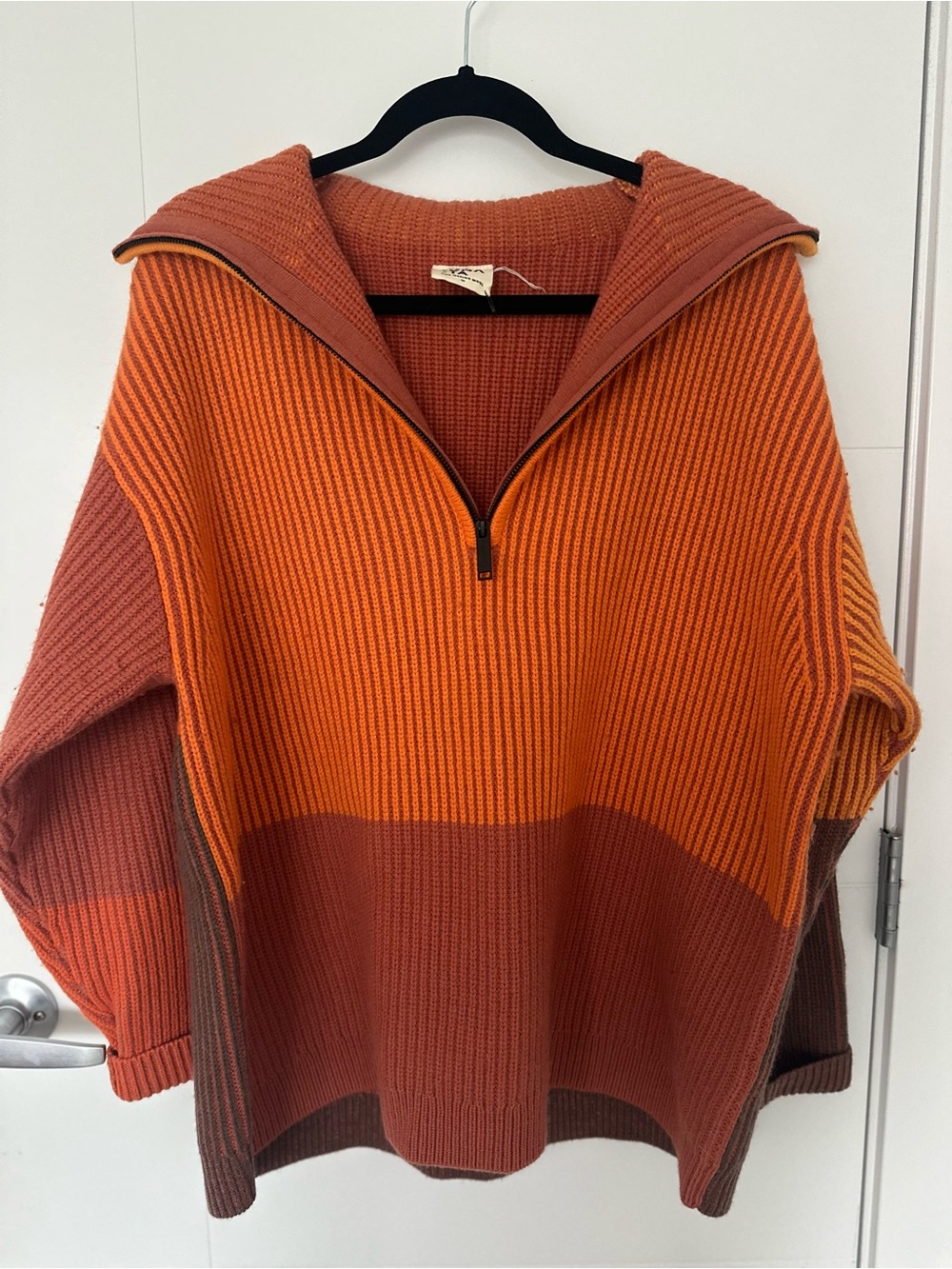 NAGNATA Hinterland Color-Block Ribbed Merino Wool Sweater in Sunset